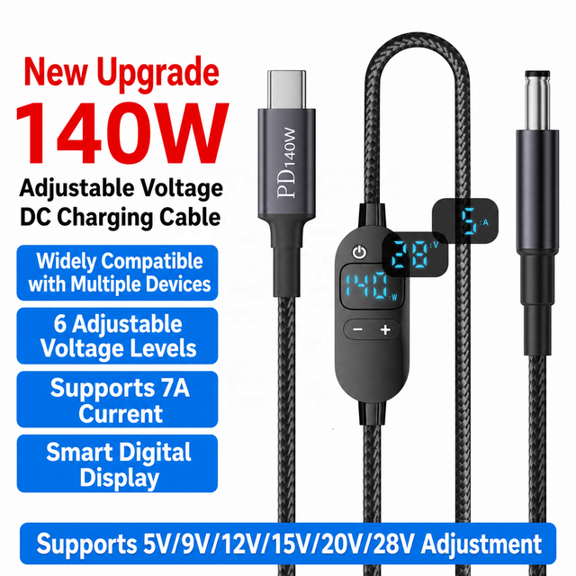 140W USB C to DC Power Cable 140W Type C to 5V 9V 12V 15V 20V 28V Adjustable Voltage Adapter Connector Cable for Laptop Routers