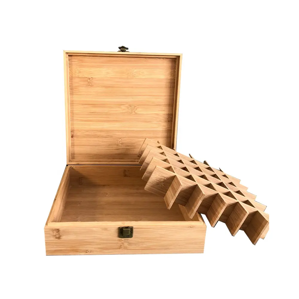 กล่องเก็บของไม้ไผ่แบบหลายช่อง,กล่องใส่น้ำมันหอมระเหยกล่องบรรจุภัณฑ์ยาทาเล็บพร้อมช่องใส่แบบถอดได้