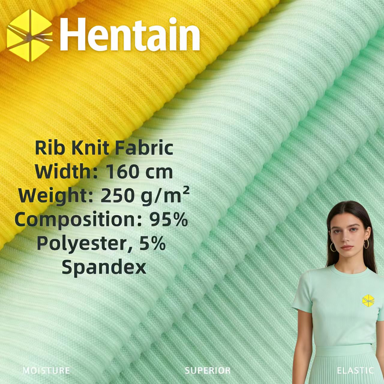 Factory Direct Sales Anti-static 2*2 Rib Knit Base Layer Fabric-250GSM Polyester Stretch Ribbed Fabric For Girls Undershirts
