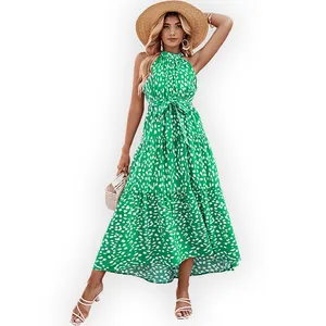 HANNI New Design Free Sample Fashion Green Long Women High Quality Dresses Sleeveless Lady Summer Casual Maxi Dresses