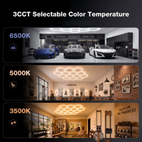 Plafonnier LED hexagonal modulaire pour garage, lampe en nid d'abeille 3CCT 6500K 5000K 3500K, design DIY connectable pour atelier et zone de detailing