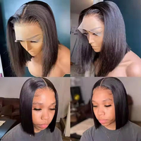 Peluca de Cabello Humano Natural Virgen Brasileño al por Mayor para Mujeres Negras, Peluca Bob con Encaje HD, Peluca Frontal sin Pegamento ZF/WI/BB/S/13*4