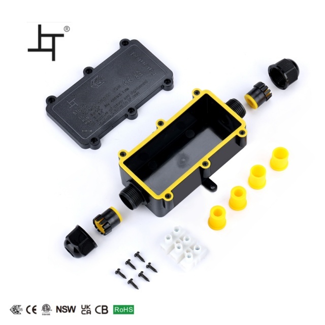 IP68 Waterproof Junction Box with 2 Ports Weatherproof Connection Box PC Electrical Distribution Box for Outdoor Use