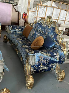 Juegos de <span class=keywords><strong>comedor</strong></span> para el hogar de estilo <span class=keywords><strong>barroco</strong></span> francés de lujo/sillas bordadas azules talladas en madera preciosas doradas antiguas - Product Image 3
