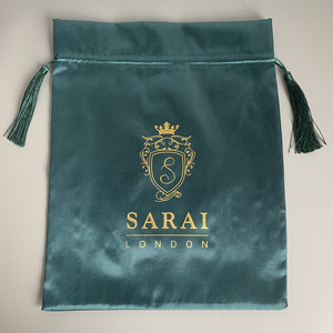 Büyük Gri Yeşil İpek Saten İpli Toz Torbası, Çanta Kılıfları, Saten Giysi Çantası, Püsküllü Saten Çanta - Product Image 4