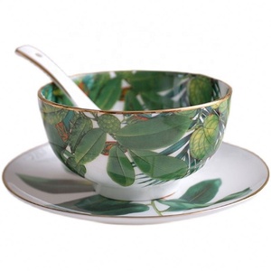 Service de table en porcelaine fine à motif feuilles de forêt tropicale de style européen pour hôtels et restaurants, 58 pièces, design minimaliste - Product Image 3