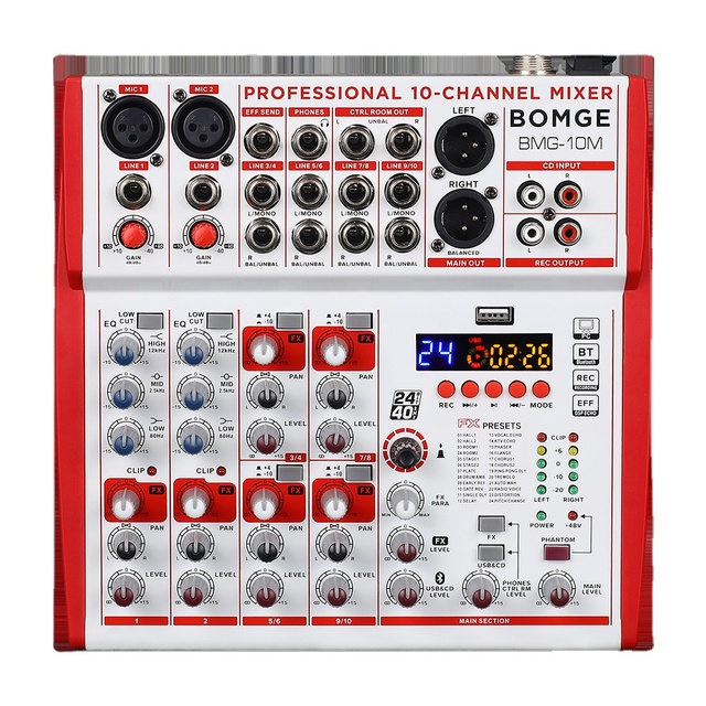 BMG-10M Audio Interface 10 Channel Dj Audio Mixer for Live Streaming with 24 DSP Usb Audio Mixer 100V/240V