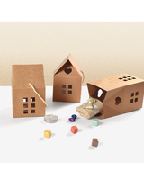Boîte en papier kraft de couleur unie avec poignée en corde, mini boîte cadeau en forme de maison, boîte de livraison minimaliste blanche à découpe creuse pour cadeaux DIY