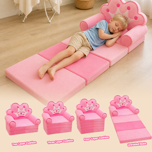 Divano Letto Convertibile in Schiuma per Bambini con Corona, Set di Cuscini Pieghevoli Kawaii per la Serie Regalo Principesse da Collezione - Product Image 1