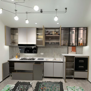 Nouveau matériau armoires de cuisine à revêtement électrique personnalisables armoires de cuisine Shaker armoires de cuisine ensembles complets avec cuisinière et évier - Product Image 1