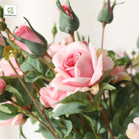 Vente chaude 6 Têtes Artificielle Soie Rose Fleur Pièce Maîtresse Fleur Pour La Maison Festival Décoration Fête De Mariage