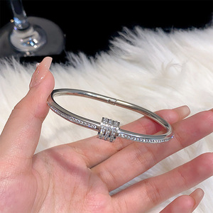 <strong>Sliver</strong> Bracelet Anti Tarnish Women Trendy Got Selling Stainless Steel Waterpoof Jewelry Zircon Bangle CZ Bracelet for Women - Product Image 3