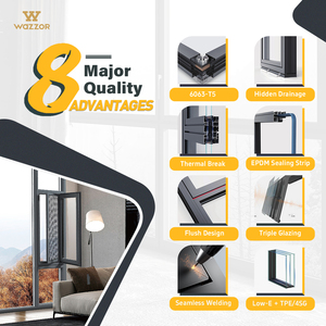 Окно поворотно-откидное Wazzor в европейском стиле, энергосберегающее, из алюминия, для пассивного дома, с терморазрывом, тройным стеклопакетом и двойным остеклением, устойчивое к ураганам - Product Image 6