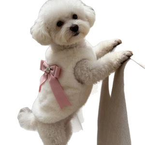 Pull en polaire pour chien, blanc et rose, avec nœud décoratif, vêtements pour animaux de compagnie, automne-hiver - Product Image 5
