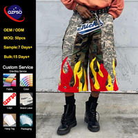 QZFSO Vente en gros Shorts cargo baggy personnalisés camouflage, épais, avec impression en relief, appliqué et patchwork, coupe large, style streetwear pour hommes