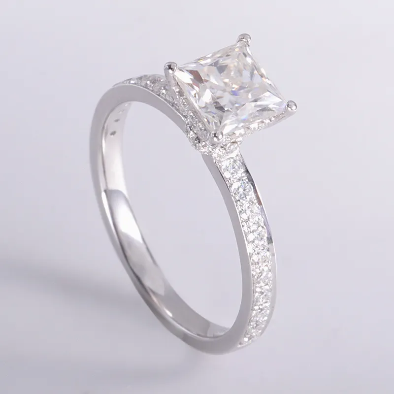Custom 1.5 ct 18k white gold diamond princess cut ring with moissanite diamond