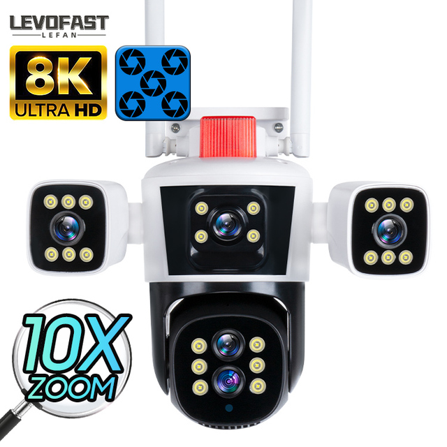12MP Waterproof Outdoor Security Camera 155° PTZ 10x-20x Optical Zoom CMOS Imaging Sensor Night Vision Five Scenes, Four Lenses