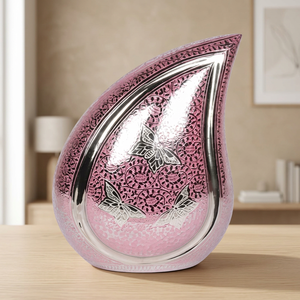 Urna Funeraria de Latón Rosa para Cenizas, Recuerdo Conmemorativo, Decorativa con Mariposas y Flores, Florero Cinerario con Impresión Personalizada, Capacidad de 1-2L - Product Image 1