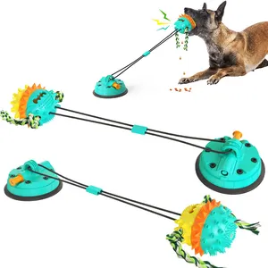 批发宠物狗玩具，用于侵略性咀嚼狗咀嚼玩具，用真空吸盘处理食物分配吱吱作响的球玩具