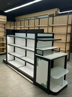 Glazen dubbelzijdige metalen schappen cosmetica displayrek gondola schap cosmetica etalage met maatwerk
