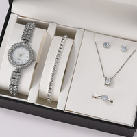 6 buah Set jam tangan kuarsa modis kasual mewah wanita anting kalung gelang cincin jam tangan Dress Set jam Montre Femme