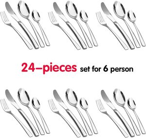 Set di posate in acciaio inossidabile <span class=keywords><strong>da</strong></span> 24 pezzi Set di posate con confezione regalo Premium, incluso coltello/forchetta/cucchiaio/cucchiaino di <span class=keywords><strong>servizio</strong></span> - Product Image 4