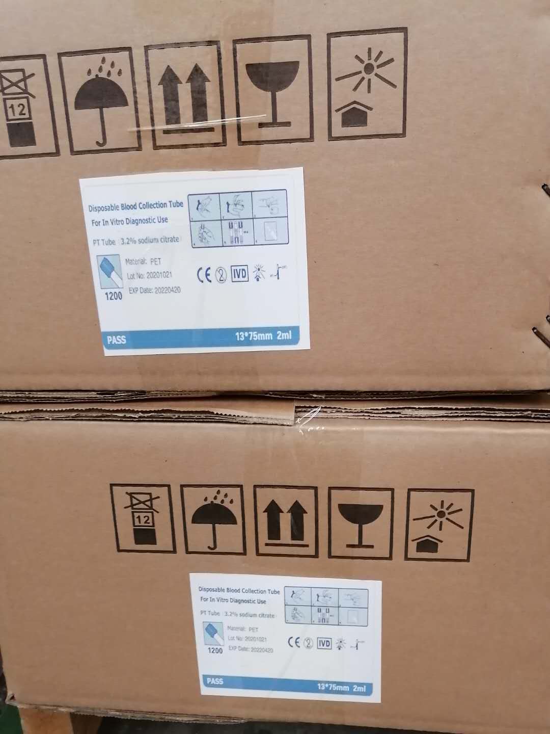 Tubo de colección de sangre de prueba PT de color azul de vidrio/PET para examen clínico