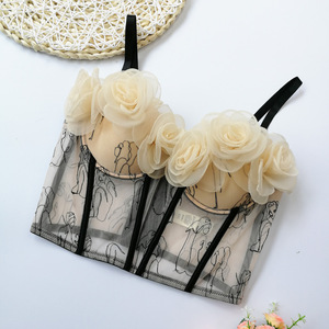 女性用フローラルキャミスクロップトップスノースリーブ - Product Image 3