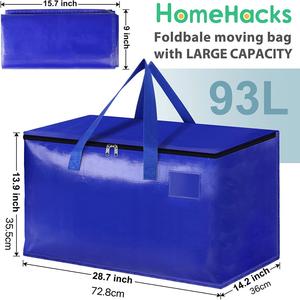 Sacs de déménagement HomeHacks, robustes, fermetures éclair solides, poignées, pliables, écologiques, sacs de rangement non tissés, pour l'emballage et le stockage, 93L 2 - Product Image 2
