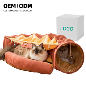 高品質カスタム猫犬ドリル穴トンネルおもちゃスクエア折りたたみ式猫ドーナツ遊びトンネルベルベットフランネルペットソリッドパターンOEM ODM - Product Image 1