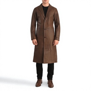 Abrigo Largo de Invierno para Hombre, de Cuero Genuino, Ecológico, Transpirable, Impermeable, Antiarrugas, con Cuello Mao y Doble Botonadura - Product Image 4