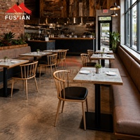 Ensemble de mobilier de restaurant haut de gamme pour chaîne de restaurants de style steakhouse occidental, avec assise robuste en HPL moderne et bordure en bois massif, et base en plaque de fer.