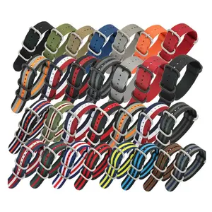 18mm 20mm 22mm Esporte 5 Anéis Nylon Watch Strap Com Preto Fivela Tecido Zulu Nylon Watch Band