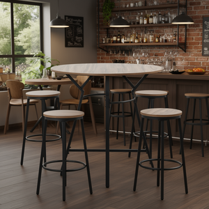 Ensemble table et chaises de bar rondes en bois et métal, style industriel moderne, meubles de bar pour pub et cuisine, 5 pièces, gain de place - Product Image 2