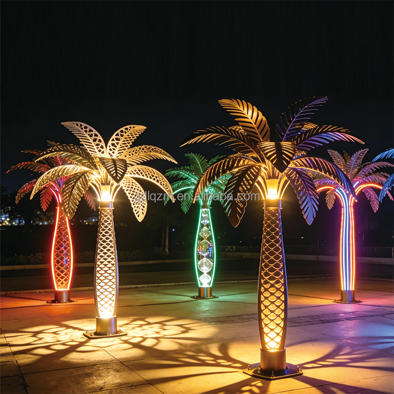 Large Palm Tree LED Sculpture Light (Stainless Steel + Aluminum Alloy) IP66 Waterproof Outdoor RGB Decorative Landscape Lighting
