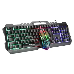 Popular T21 Wired 104Keys Colorful Computer Gaming Keyboard And Mouse Set Teclado Y Mouse Combo