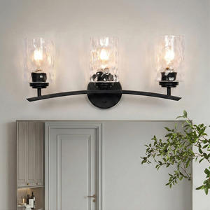 Applique murale LED moderne à 3 lumières, abat-jour en verre, chrome, minimaliste, pour salle de bain, salle d'eau - Product Image 2