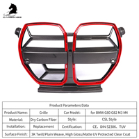 Gril Depan Serat Karbon Kering Gaya CSL dengan Trim Merah Sensor ACC, Upgrade Eksterior untuk BMW G80 M3 G82 G83 M4 2021+