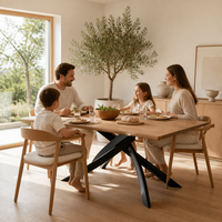 Table à manger rectangulaire minimaliste style industriel avec pieds croisés en métal noir, très vendue