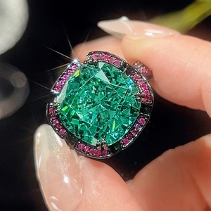 Fashion Eco-friendly Copper 14*14mm Green Zircon Pendant <b>Earrings</b> Ring <b>Set</b> Black Gold Plated Jewellery <b>Sets</b> for Women Bold Style - Product Image 4