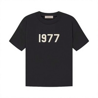 T-shirt noir à manches courtes pour homme 1977 100% coton tricoté avec inscription O-Neck décontracté Hip Hop surdimensionné