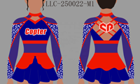 Uniforme de cheerleading professionnel OEM avec manches en tissu, dos ouvert, strass, logo gratuit et bandeau.