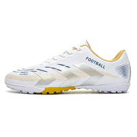 Chaussures de football à tige haute blanches pures avec logo personnalisé, crampons TF pour terrain synthétique, unisexe, hiver et été
