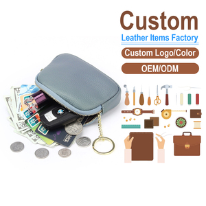 Genuine Leather Women's Coin <b>Purse</b>, Mini Zip Wallet with Key Ring, OEM/ODM Custom Factory, Portable <b>Small</b> Pouch for Ladies - Product Image 2