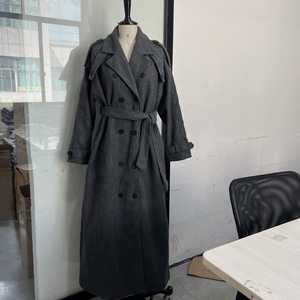 Abrigo Largo Elegante de Lana para Mujer, Otoño, Cuello de Solapa Cruzado, Piel de Serpiente de Conejo, Poliéster para Invierno, Nuevo - Product Image 2