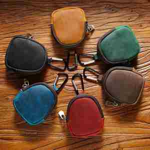 Coin <b>Purse</b> With Keychain Crazy Horse Leather <b>Small</b> Wallet Zipper Shell Bluetooth Earphone Key Bag - Product Image 2