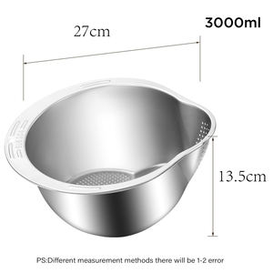 फलों और सब्जियों की सफाई के लिए साइड डिलर्स के साथ चावल वॉशर स्ट्रॉनर बाउल स्टेनलेस स्टील रिसर - Product Image 2