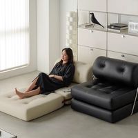 Einzelner Einsitzer Flanell-Sofa Kleines Apartment Wohnzimmer Klappbar Modular Doppelnutzung Cremefarbener Stil Schaumstoffgefüllt Hotel Villa