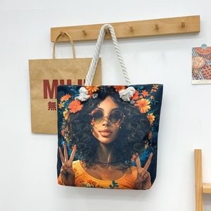 Bolsa de Almacenamiento de Lona Clásica y Versátil para Mujer, Bolsa de Gran Capacidad con Estampado de Chica Negra Trenzada, Estilo Moderno para Dama - Product Image 5