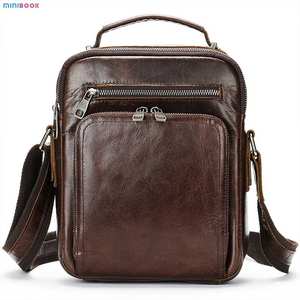 Bolsos de Mensajero de cuero de vaca <span class=keywords><strong>Real</strong></span> para hombre Retro marrón para hombre, bolso de hombro a la moda para hombre, bolso de mensajero - Product Image 1